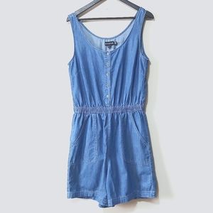NWT Long Tall Sally Denim Romper Sleeveless Comfy Button Up Elastic Waist Size 8
